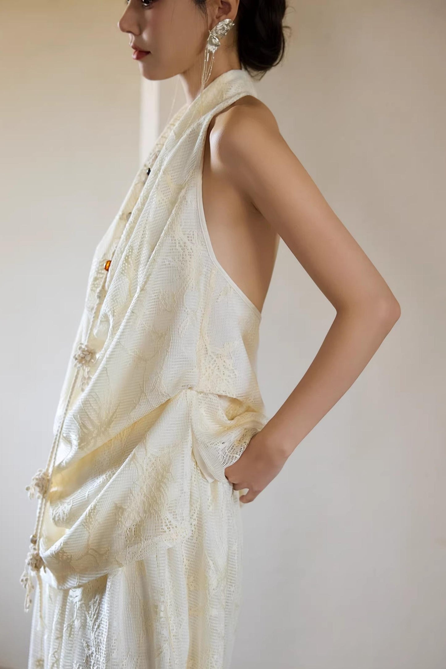 Off-White Draped Halter Top