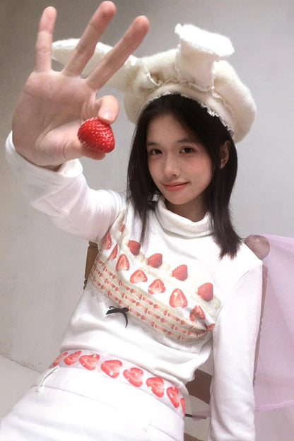 Happy Birthday Strawberry Cake Turtleneck Top