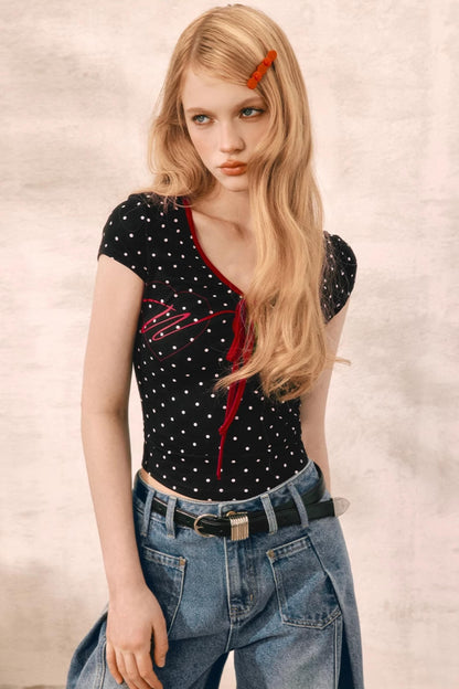 Summer Polka Dot V-Neck Tee