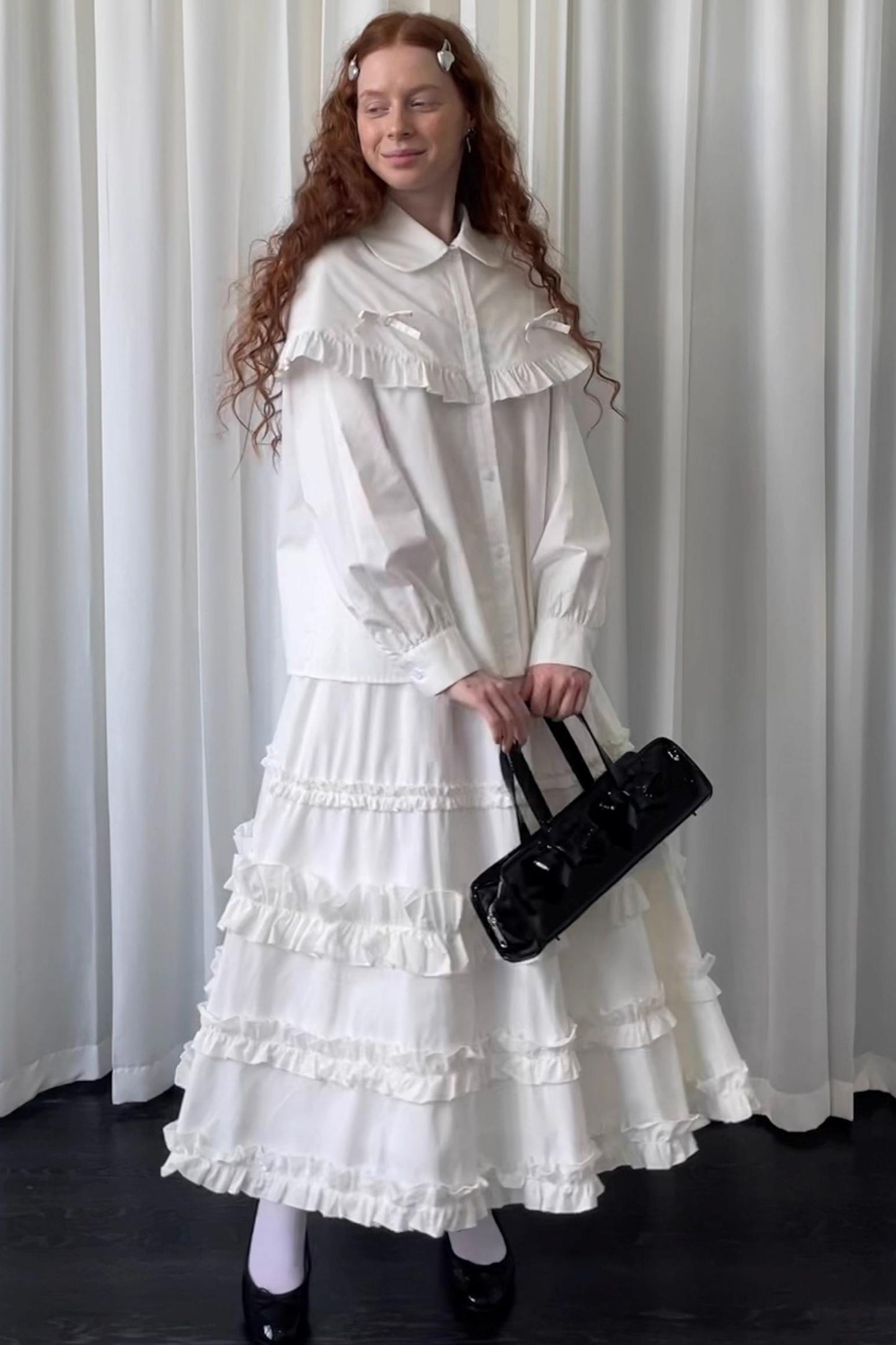 Navy Lace Doll Collar Shirt