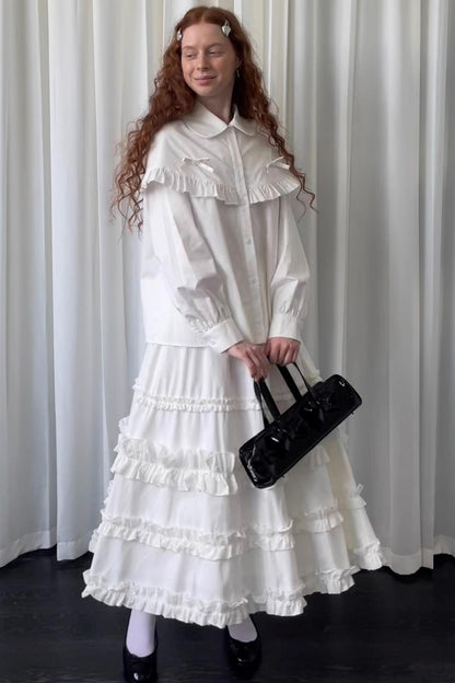 Navy Lace Doll Collar Shirt