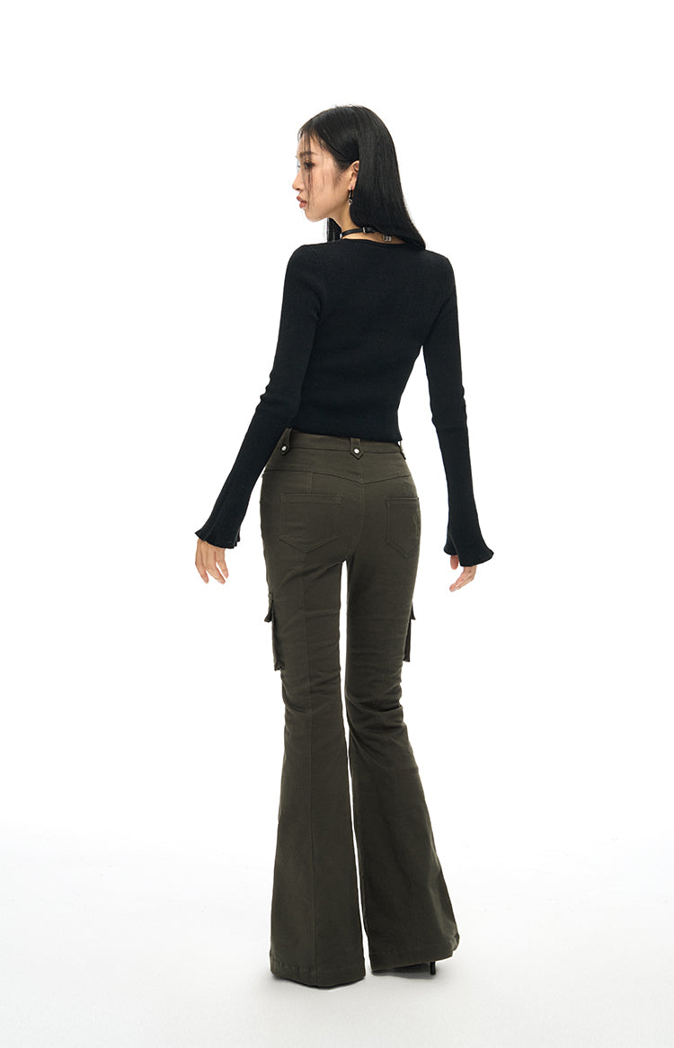 High Waist Flared Cargo Pants