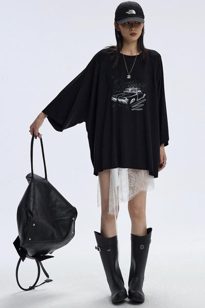 Vintage Car Print Cropped T-Shirt