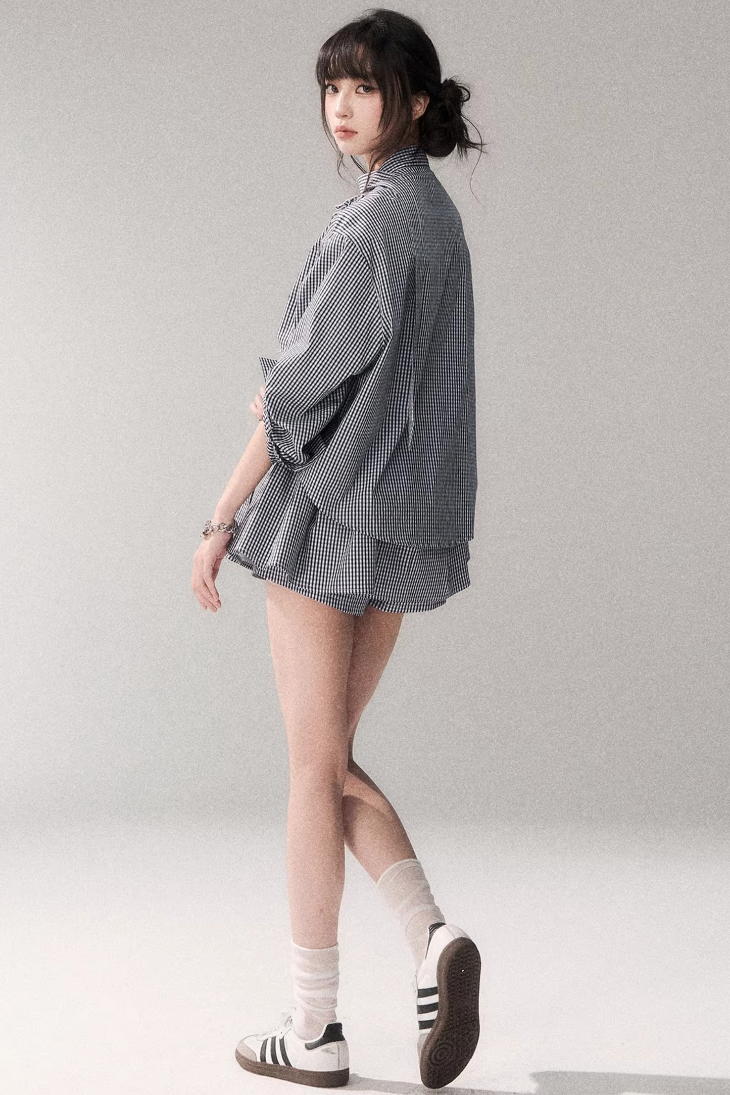 Blue Check Lace Blouse Set-Up