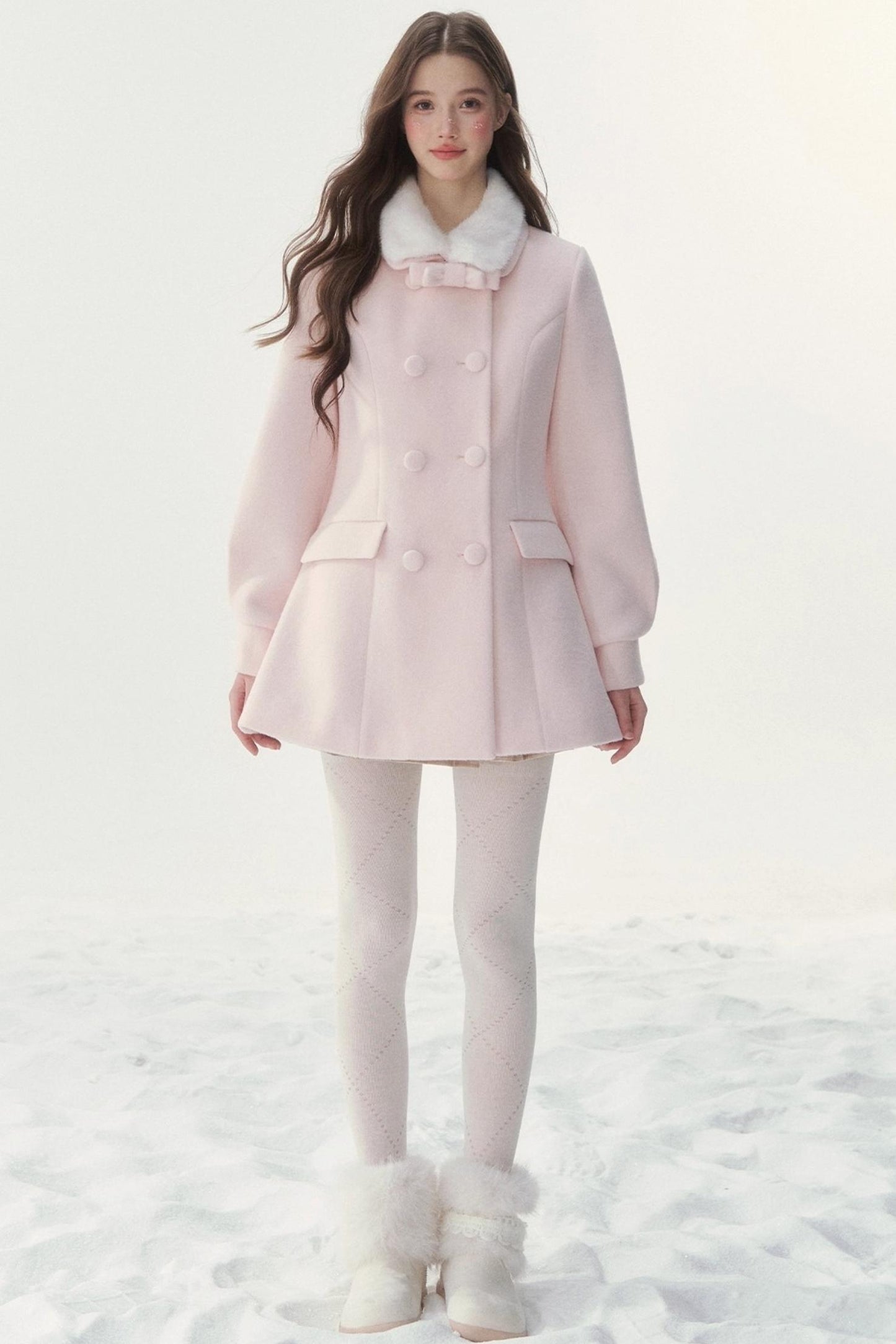 Double-Breasted Fur Collar Coat Set-Up