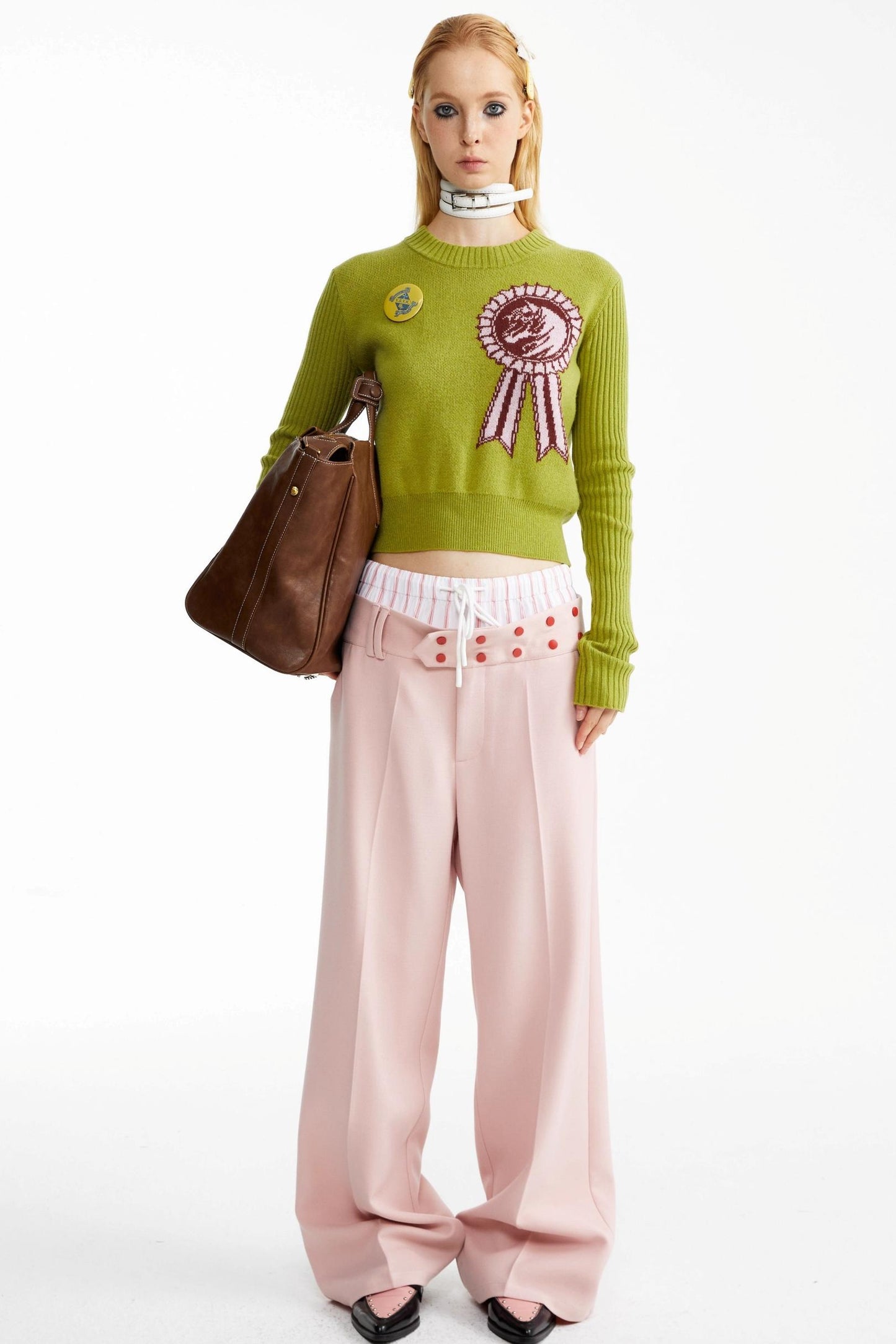 Medallion Pattern Knitted Pullover Sweater