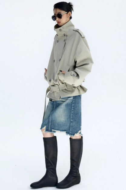 Retro Blue Distressed Denim Skirt