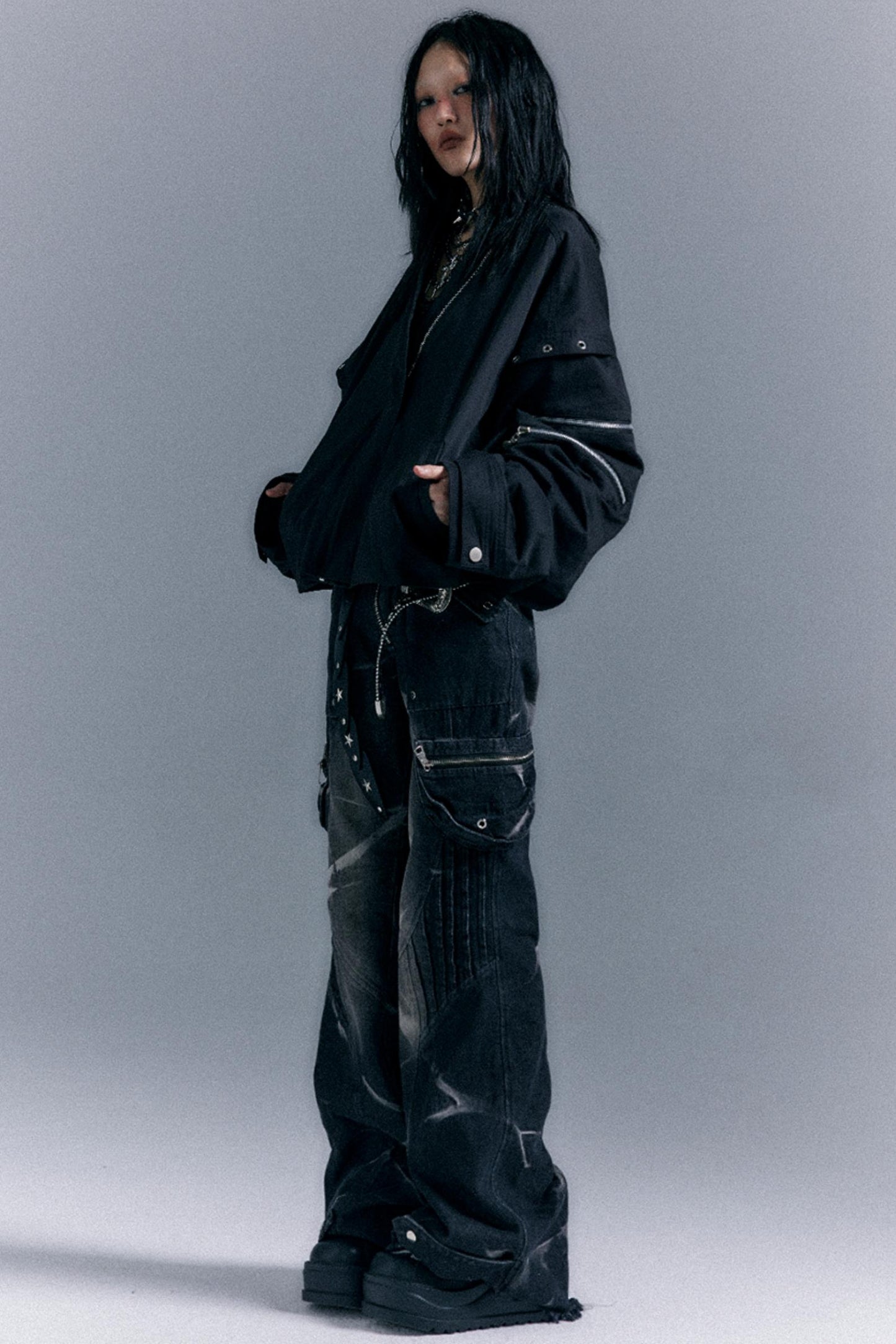 Vintage Studded Denim Flared Pants