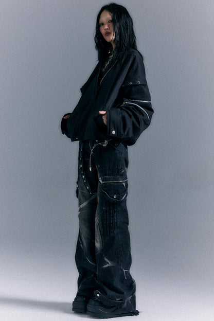 Vintage Studded Denim Flared Pants