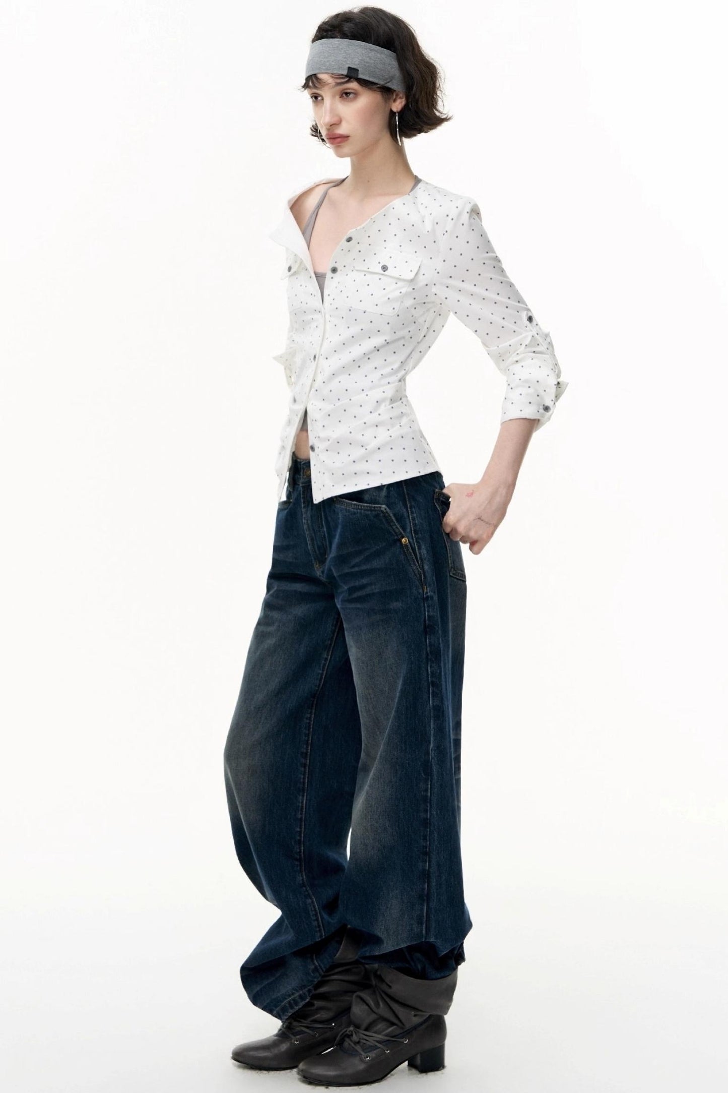 Retro Polka Dot Long Sleeve Shirt