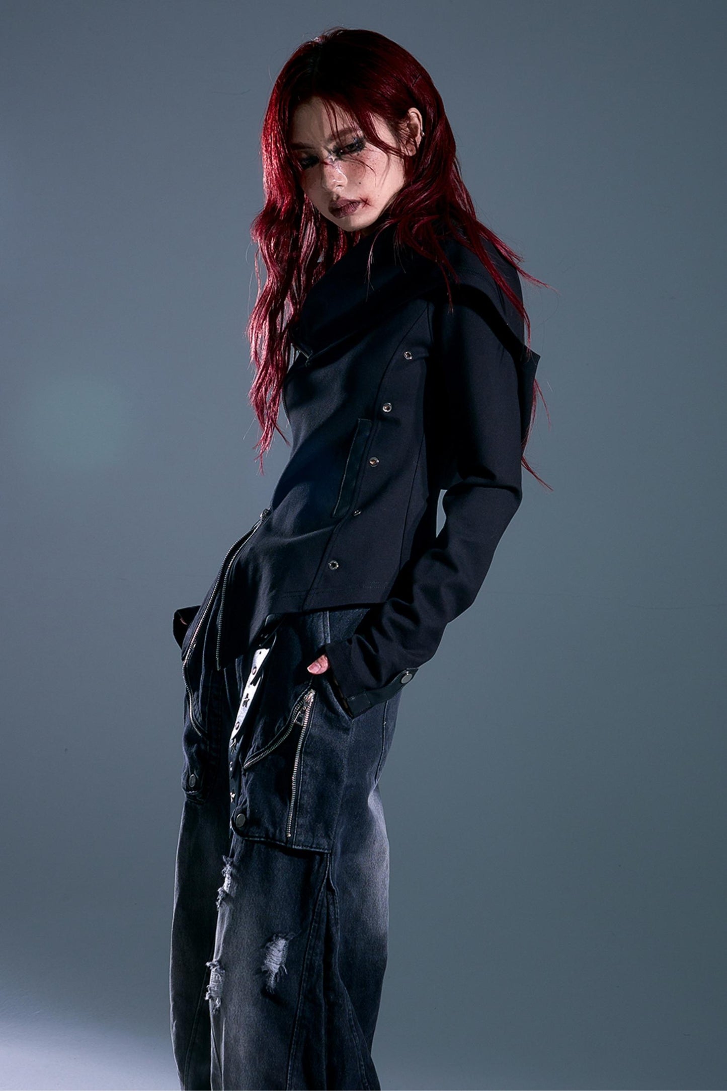 Hooded Asymmetrical Zip Knit Top