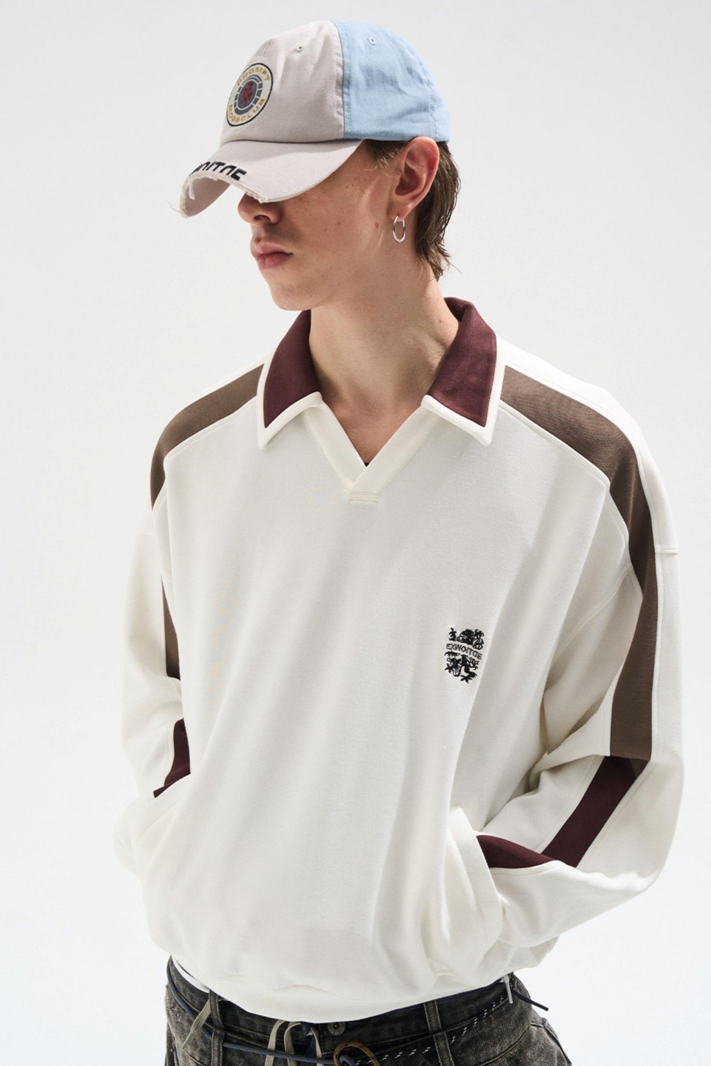 Contrasting Long Sleeve Polo Sweatshirt