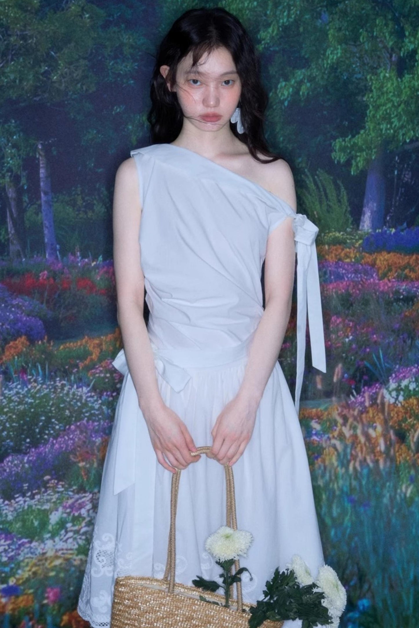 Sunshine Island Tencel Lace-Up Cinched Waist Dress