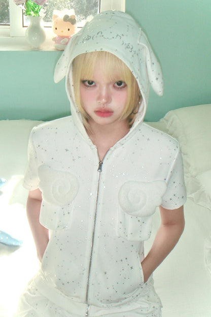 Silver Angel Wing Hoodie Top