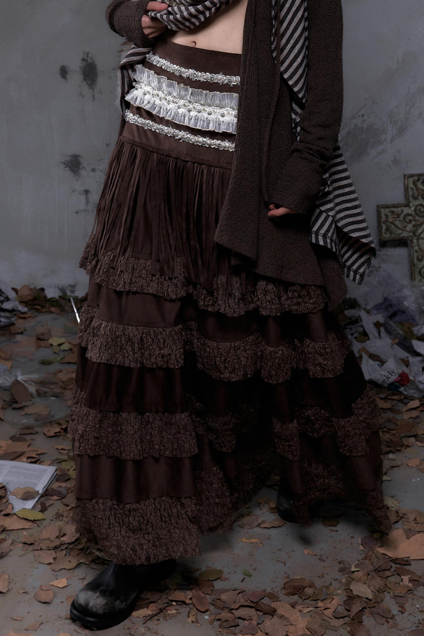 Lace Suede Tassel Skirt