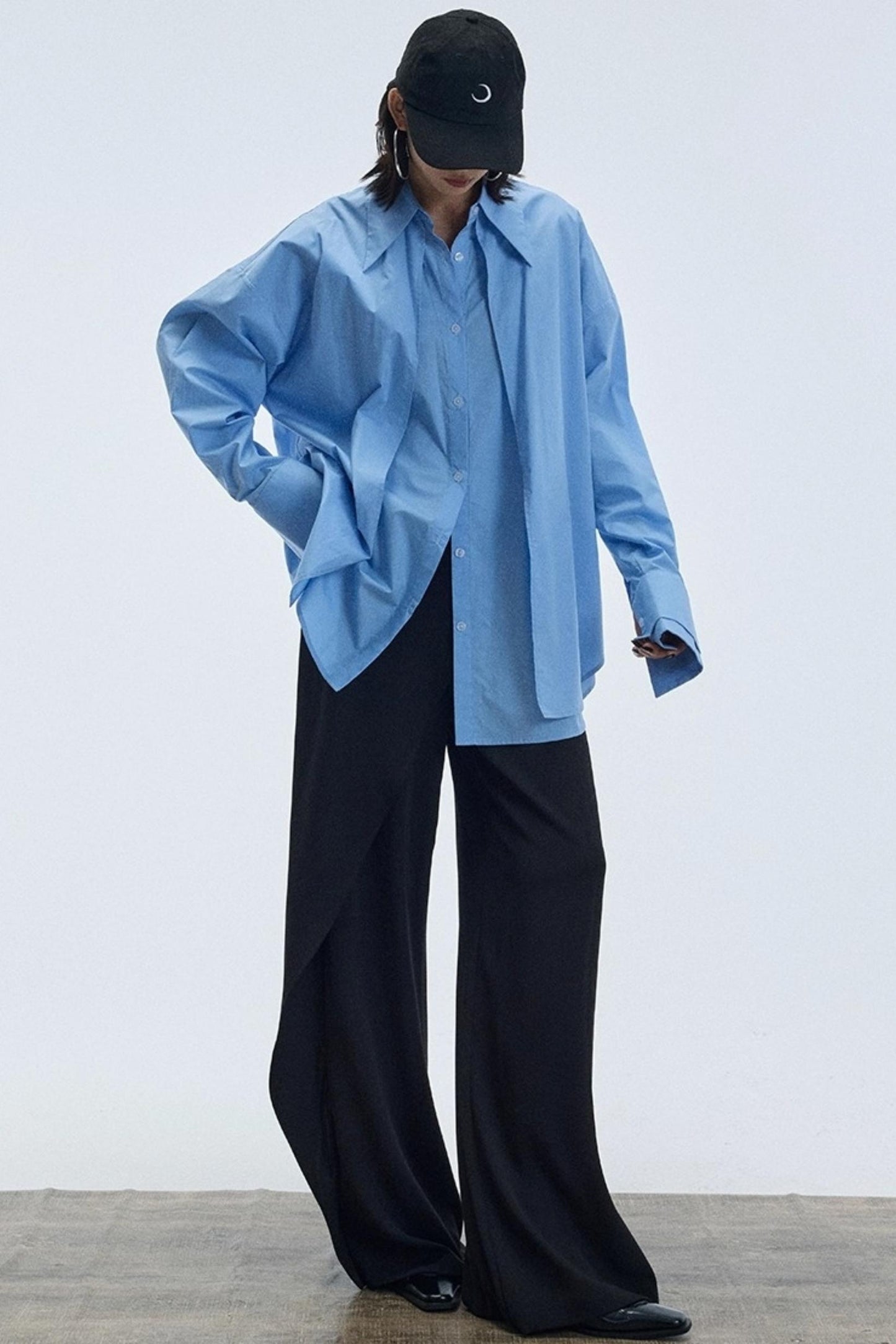 Blue Pointed Long-Sleeved Shirt