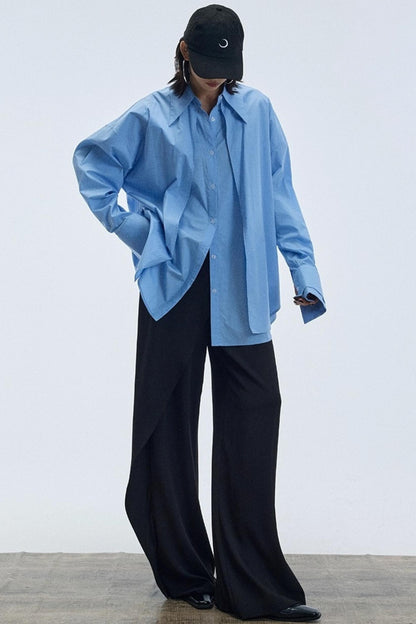 Blue Pointed Long-Sleeved Shirt