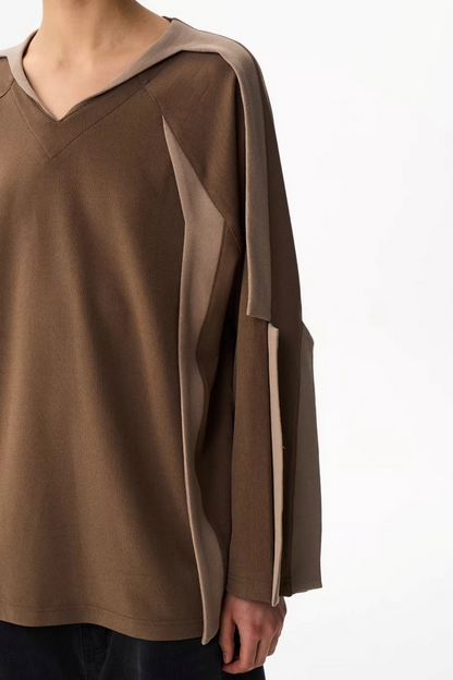 V-Neck Contrasting Long-Sleeved Top