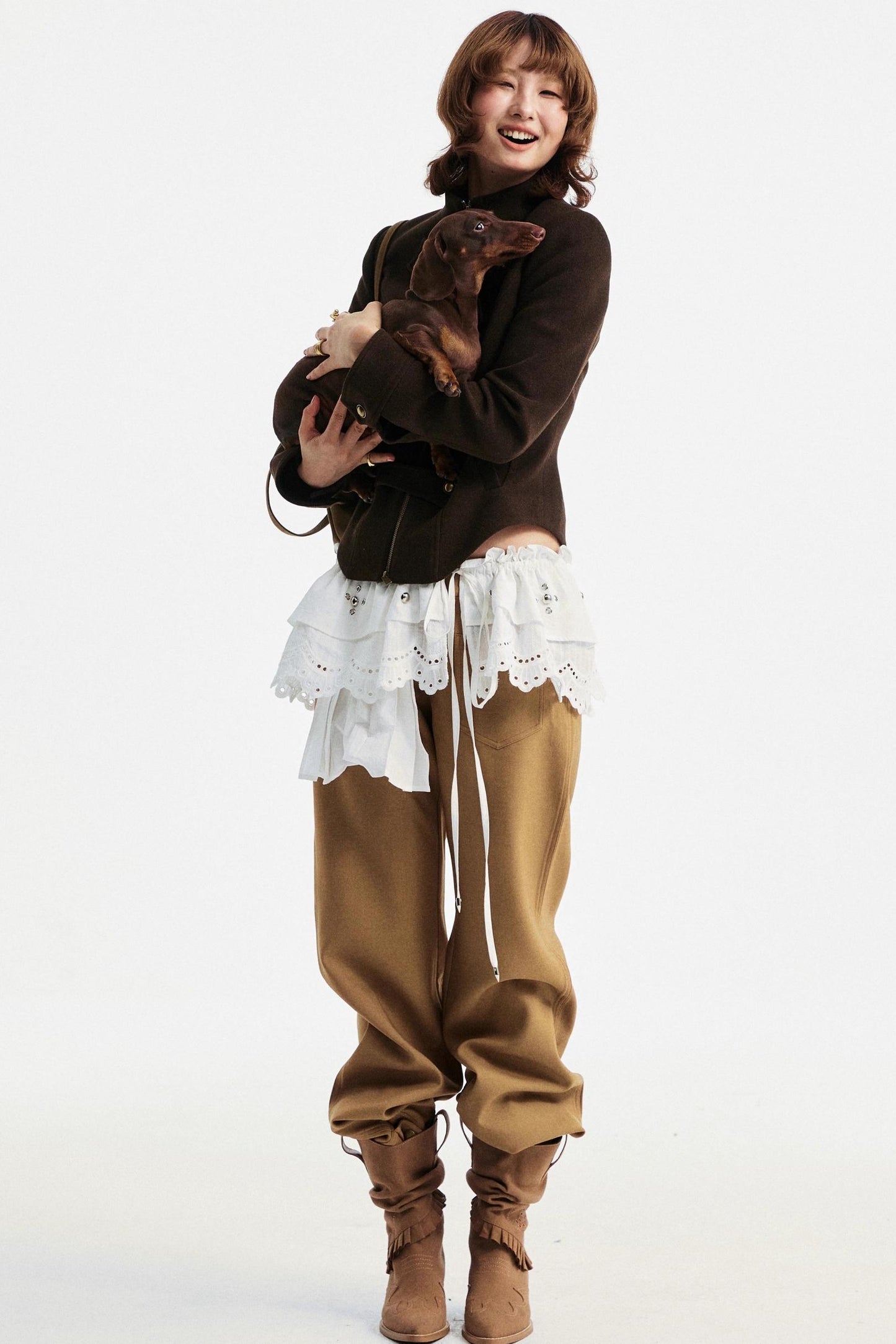 Gray Tapered Flared Pants