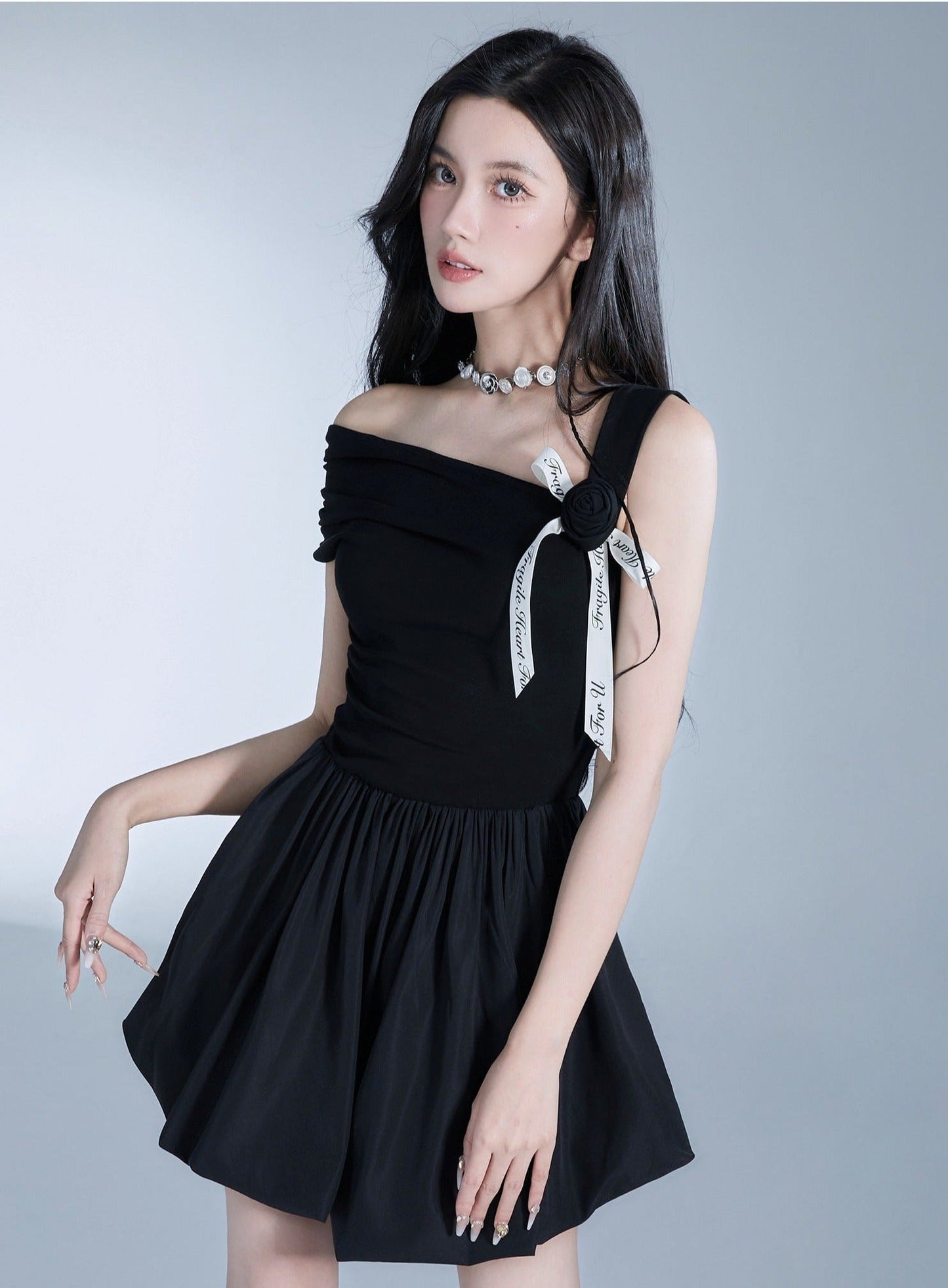 Knitted Slanted Shoulder Tuff Dress