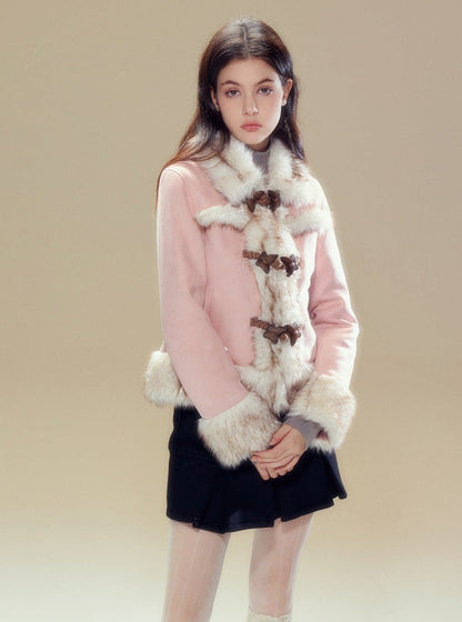 Suede fur jacket set