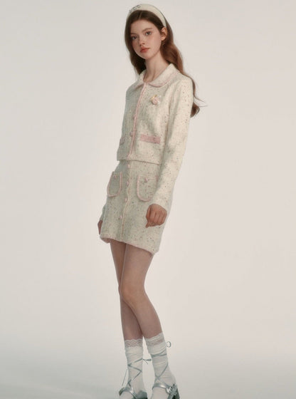 Knit jacket skirt two-piece set