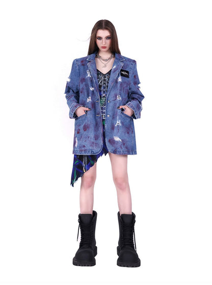 Padded Shoulder Genderless Jeans Coat