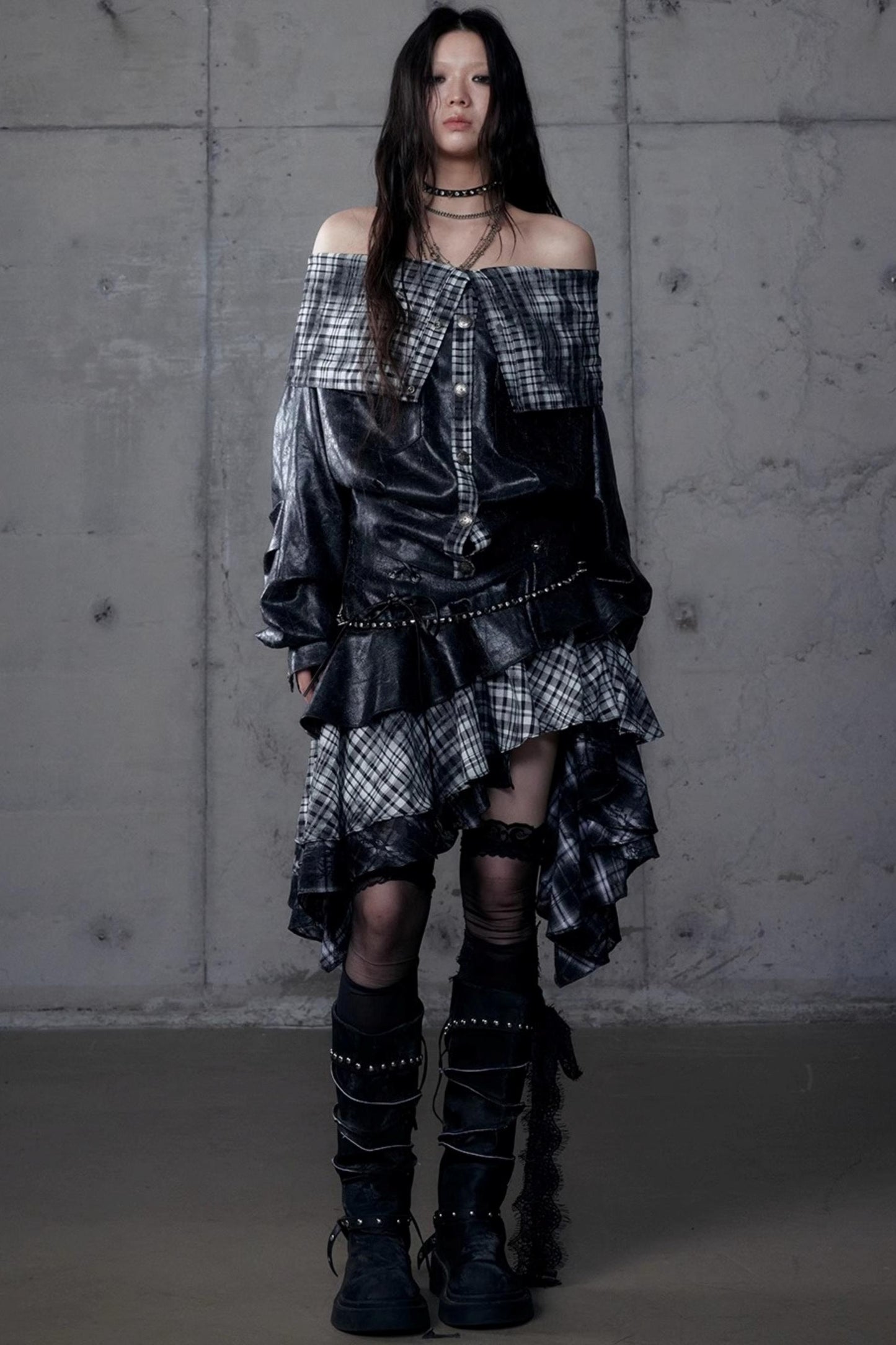 Dark Plaid Leather Top