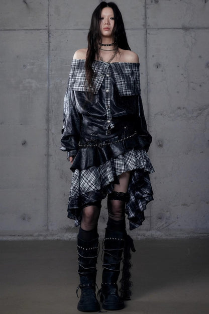 Dark Plaid Leather Top