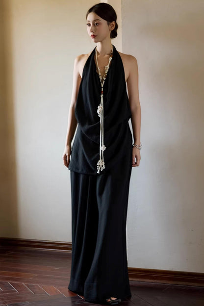 Black Beaded Halter Vest