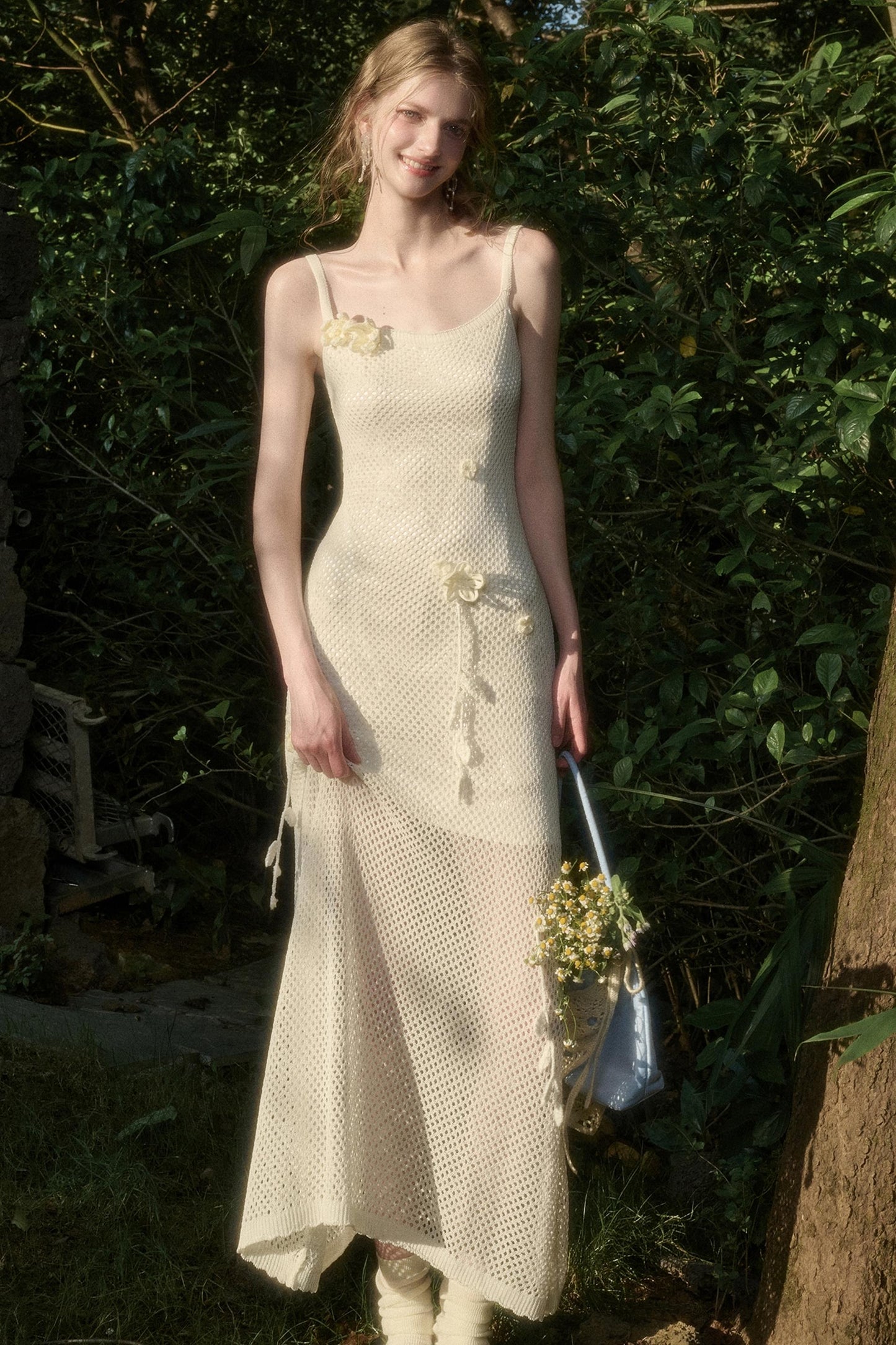 Pure White Floral Knit Dress