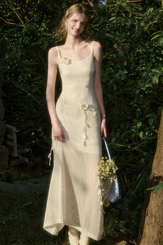 Pure White Floral Knit Dress