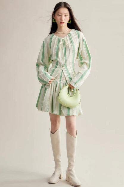 Elven Stripe Cardigan Skirt Set-Up