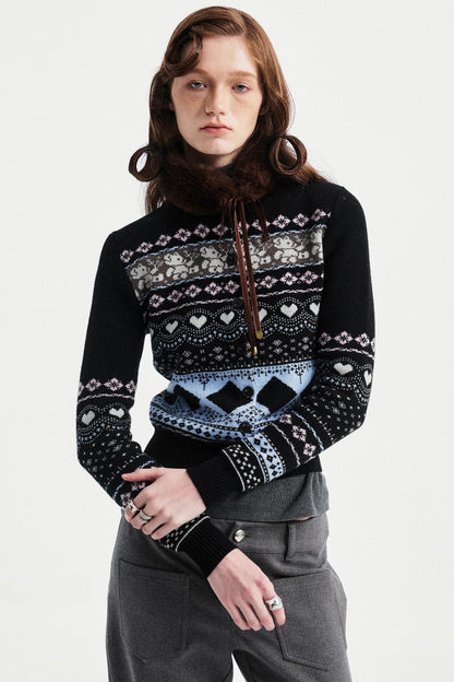 Retro Bear Jacquard Wool Cardigan