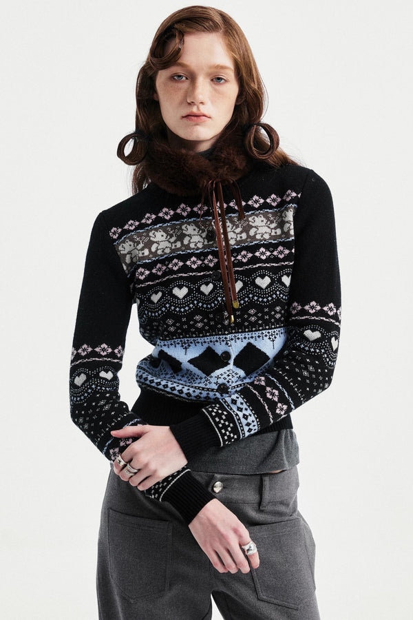 Retro Bear Jacquard Wool Cardigan