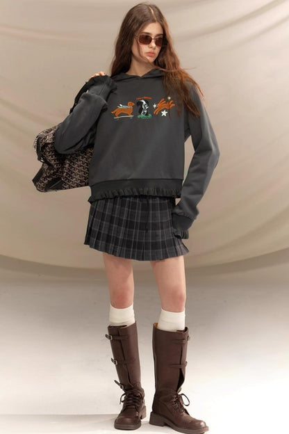 Gray Plaid Pleated Skirt