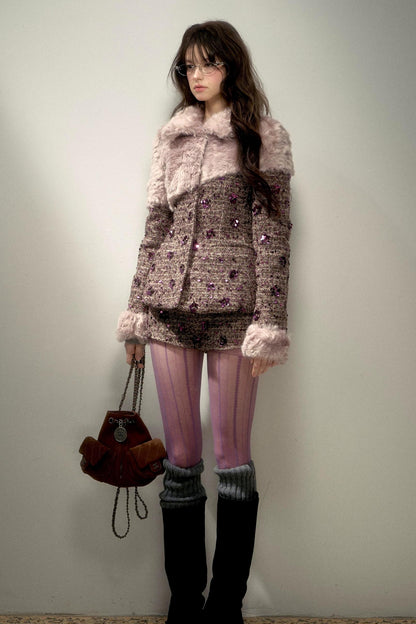 Retro Chic Purple Sequin Tweed Suit Set-Up