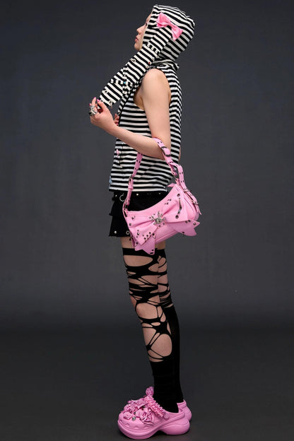 Rhinestone Bowknot Striped Vest