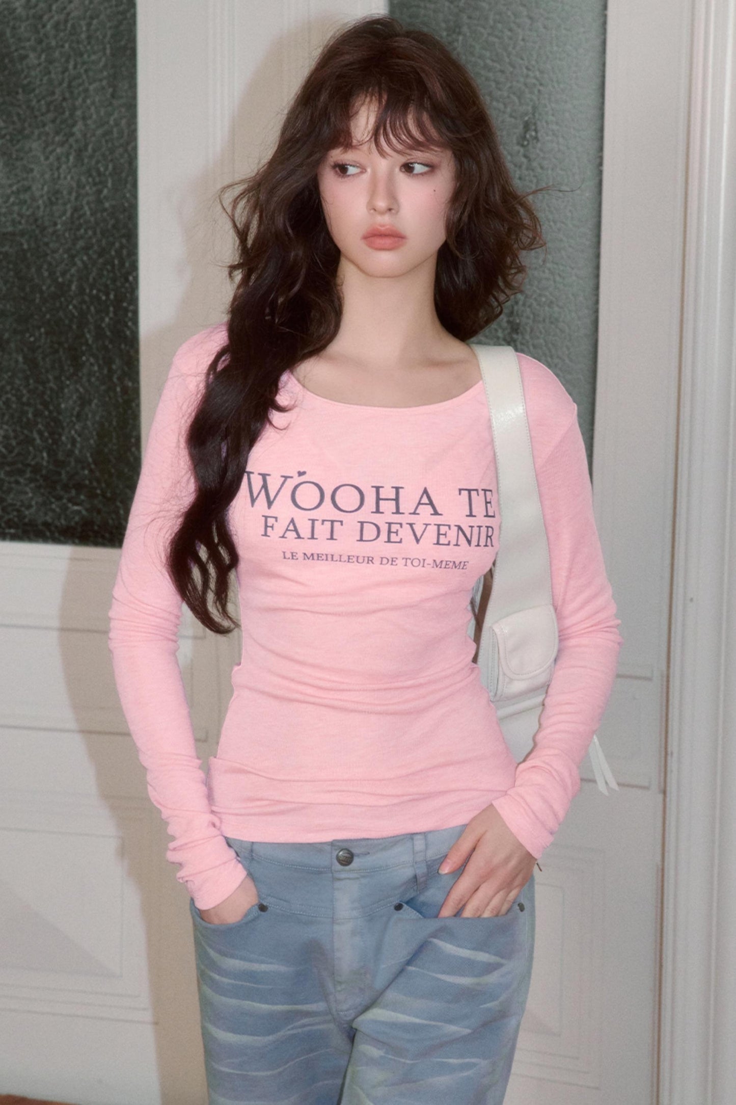 Letter Print Long Sleeve Slim Top