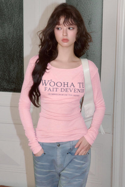 Letter Print Long Sleeve Slim Top
