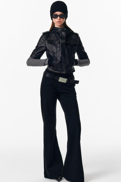 Leather Mid-Sleeve Slim Jacket