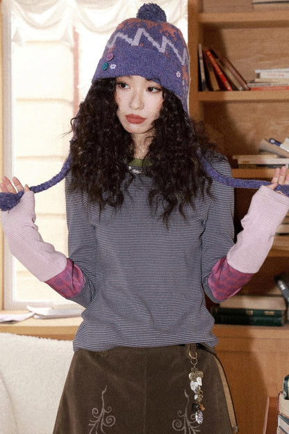 Striped Color-Blocking Slim T-Shirt