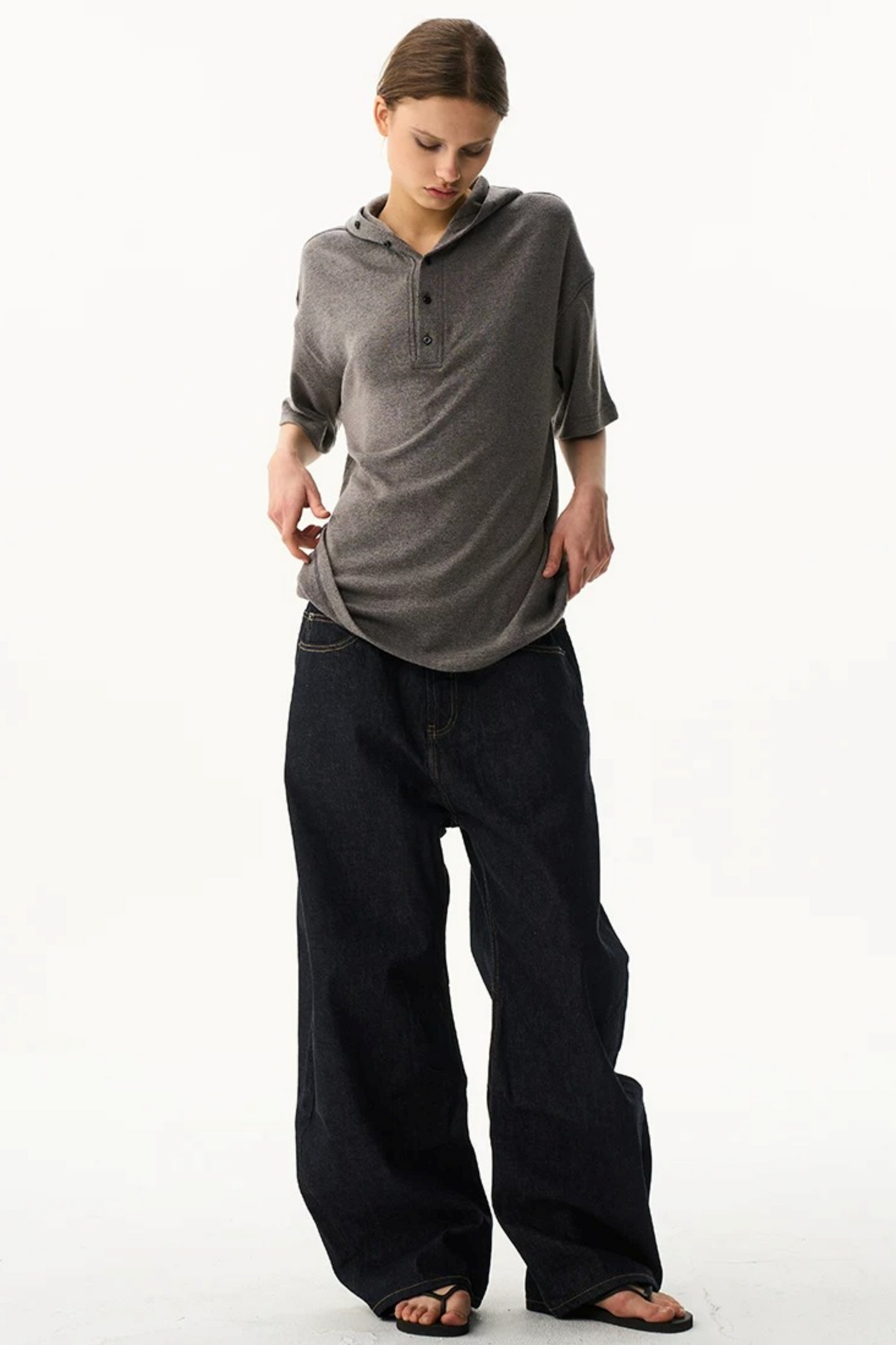 Solid Color Hooded Polo Top