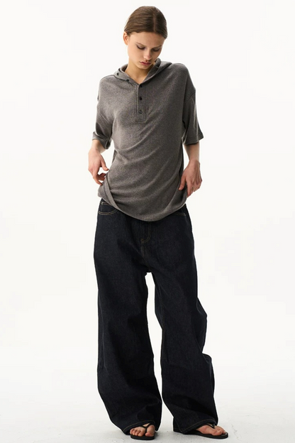 Solid Color Hooded Polo Top