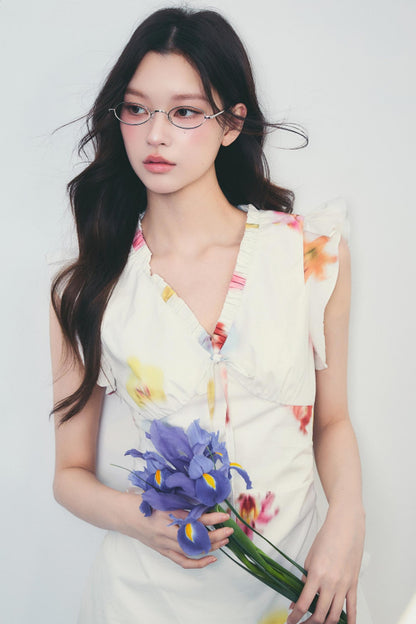 Floral V-Neck Ruffle Dress