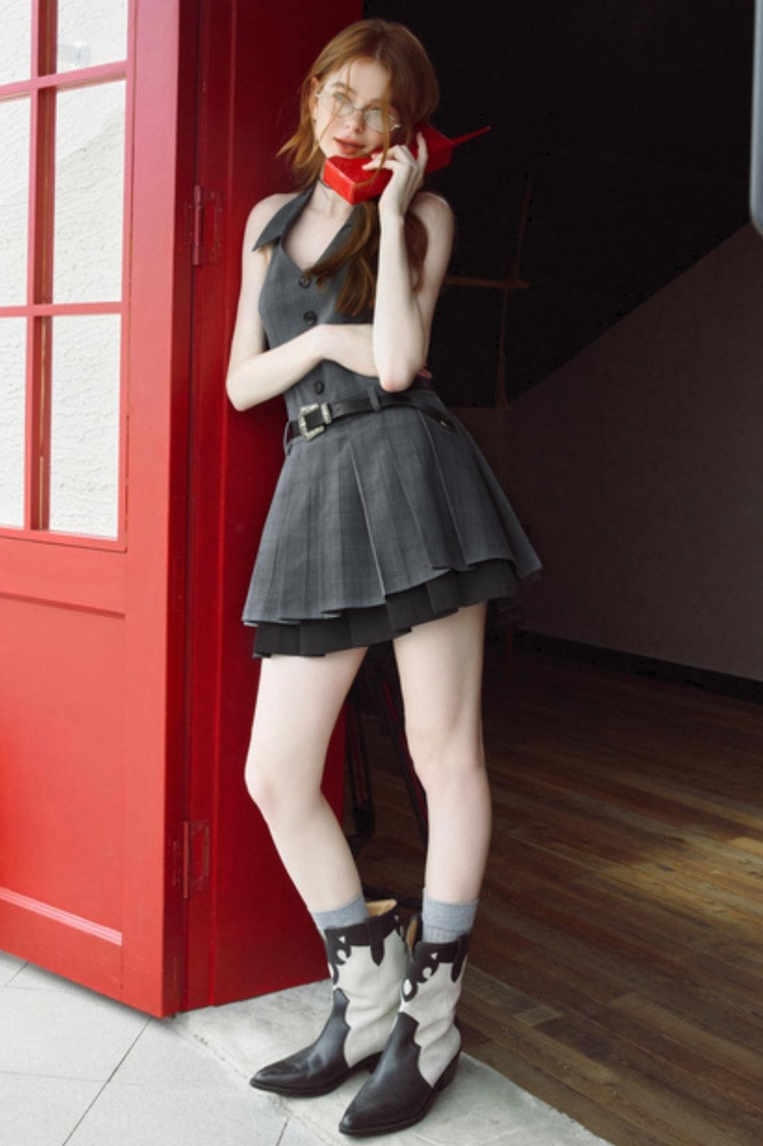 Vintage Gray V-Neck Layered Dress