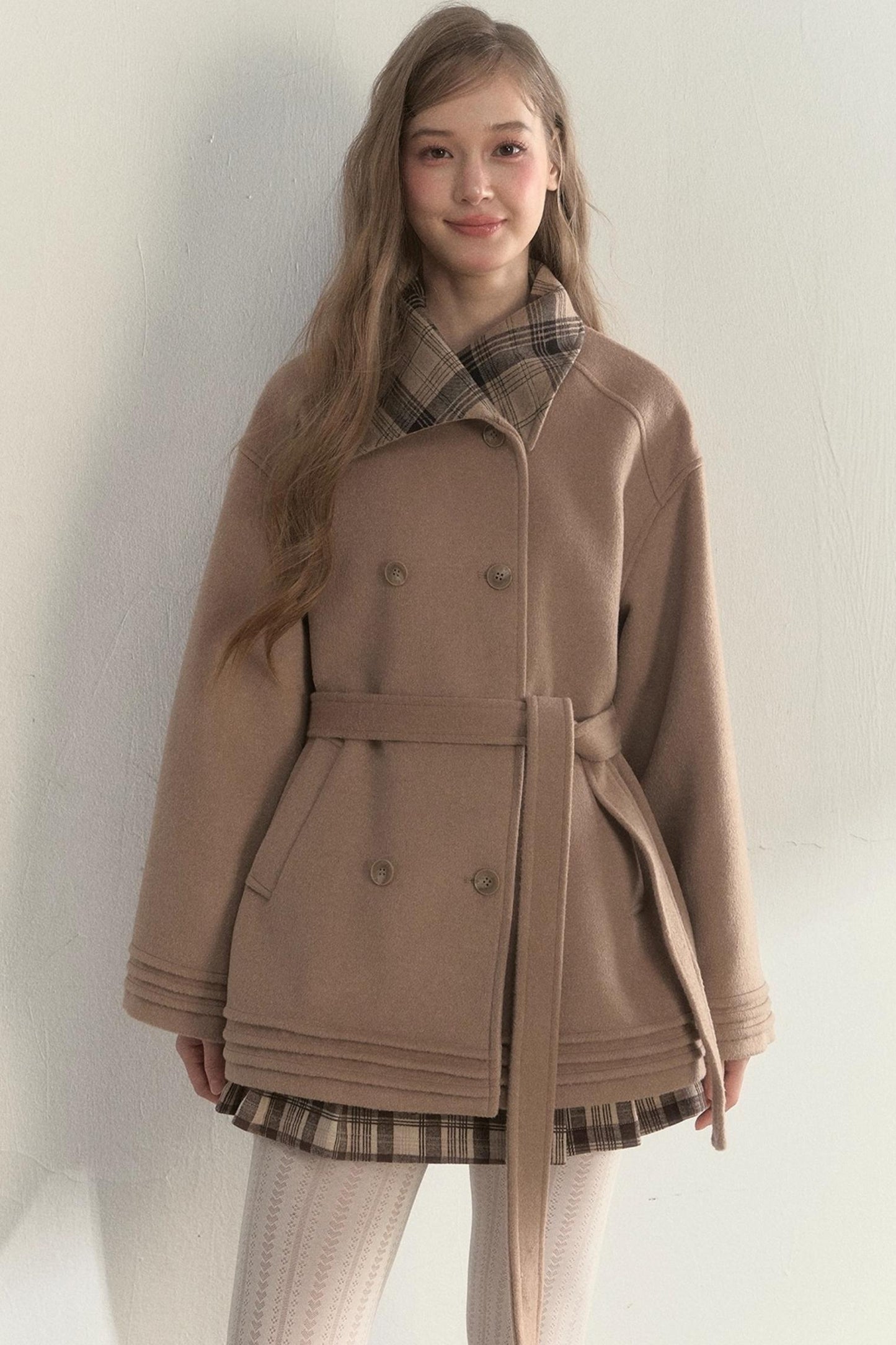 Plaid Double-Breasted Wool Coat