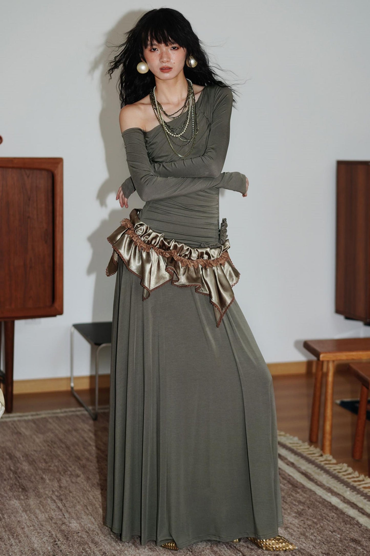 Shimmering Satin Short Skirt Curtain