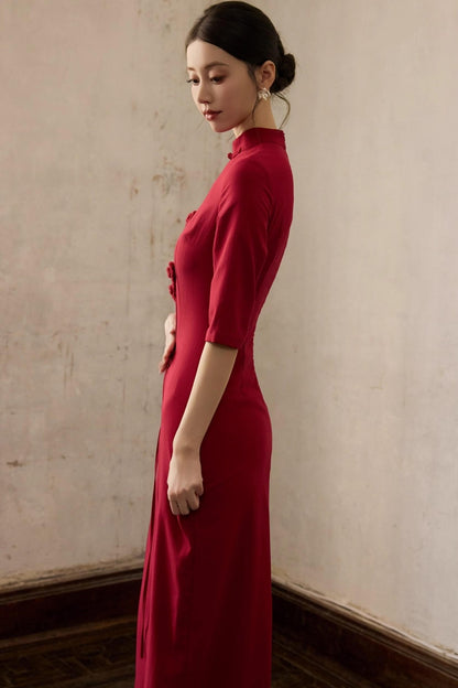 Red Flower Cheongsam Dress