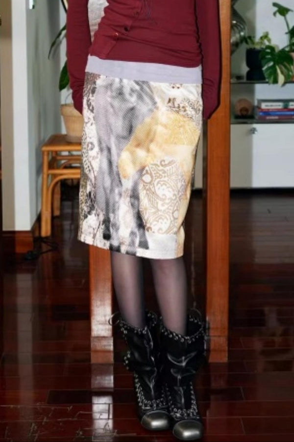 Vintage Original Print Denim Skirt